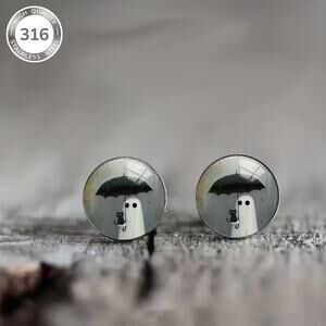 Cute Ghost & Black Cat Stud Earrings – 316 Stainless Steel | Halloween Jewelry